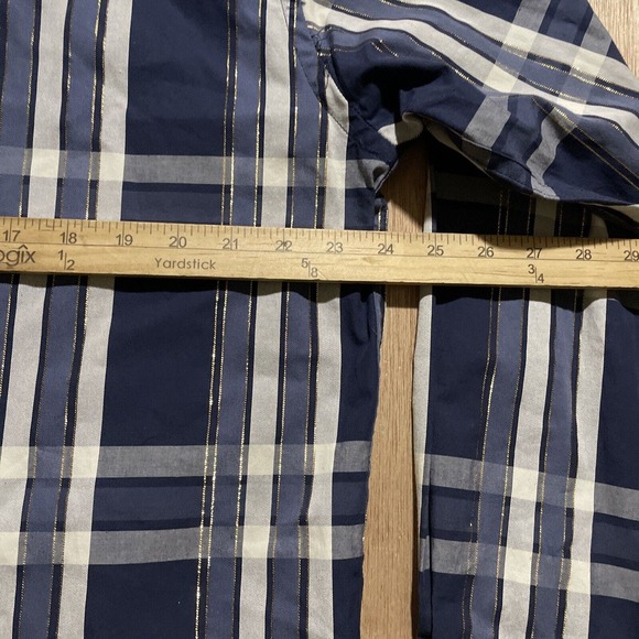 RocaWear Classic Shirt Mens Lg Blue Red‎ Plaid Gold Stitching Button Long Sleeve - Picture 8 of 8